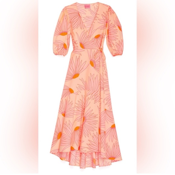 kate spade Dresses & Skirts - KATE SPADE Floral Pink Falling Flowers Size 6 Cotton Wrap Bohemian Dress NEW